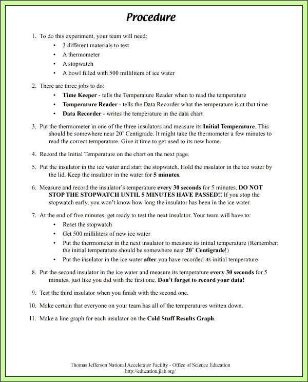 Cold Stuff - Lab Pages - Procedure