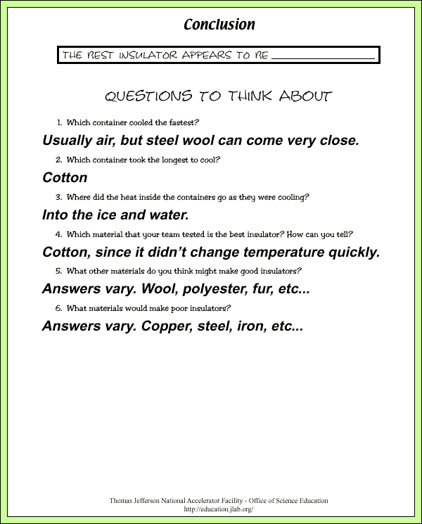 Cold Stuff - Sample Answers/Answer Keys - Questions