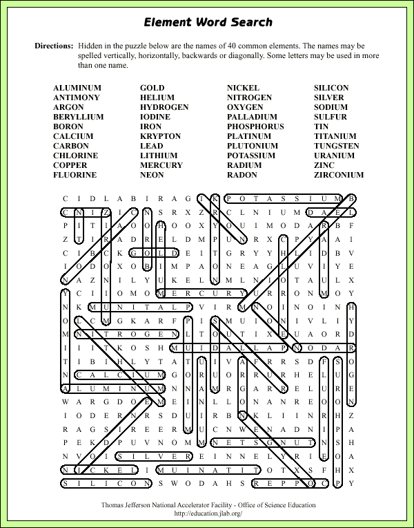 Element Word Search Sample Answers Answer Key Answer Key