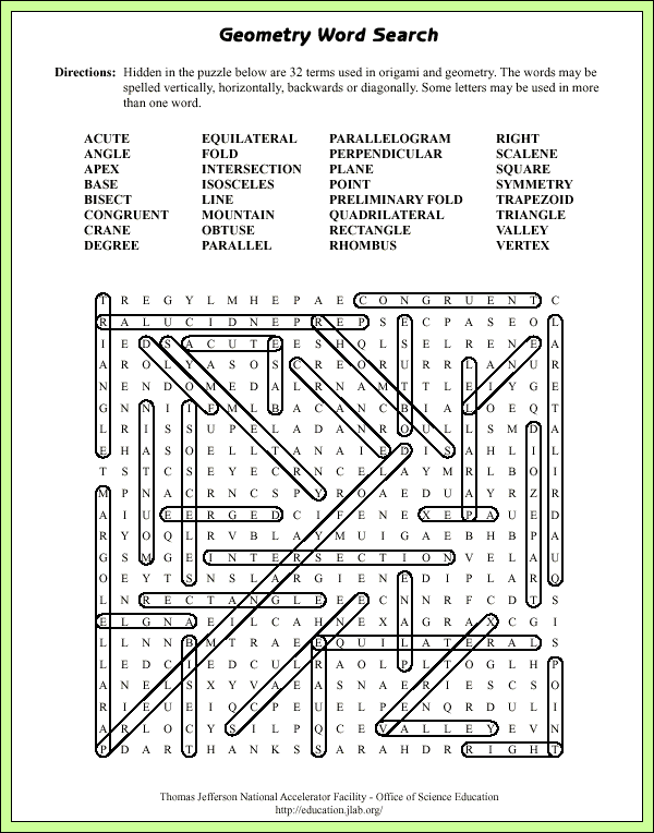 Geometry Word Search - Sample Answers/Answer Key - Answer Key