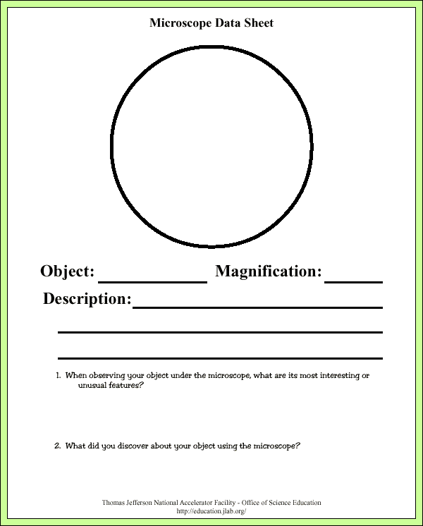 Microscopes - Lab Pages - Data Chart