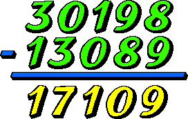 example: 30198 - 13089 = 17109