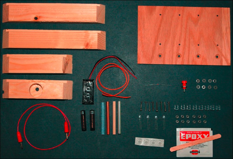 All of the components have been gathered. All of the wood has been cut and holes for the hardware have been drilled.
