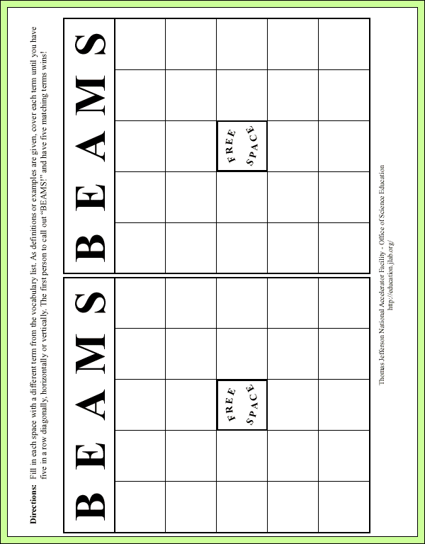 BEAMS Bingo - Lab Page - BINGO Sheet