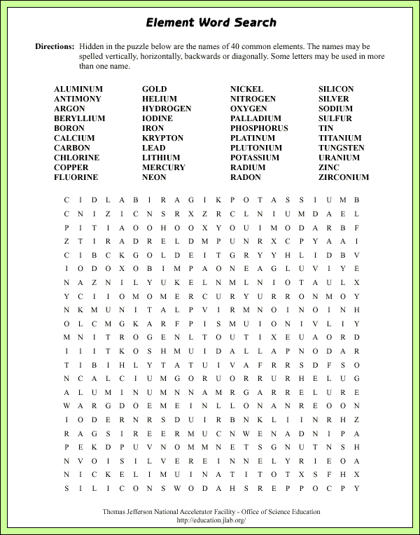 Element Word Search - Lab Page - Puzzle