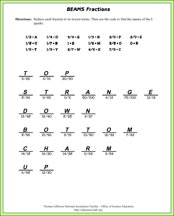 BEAMS Fractions - Sample Answers/Answer Key - Answer Key