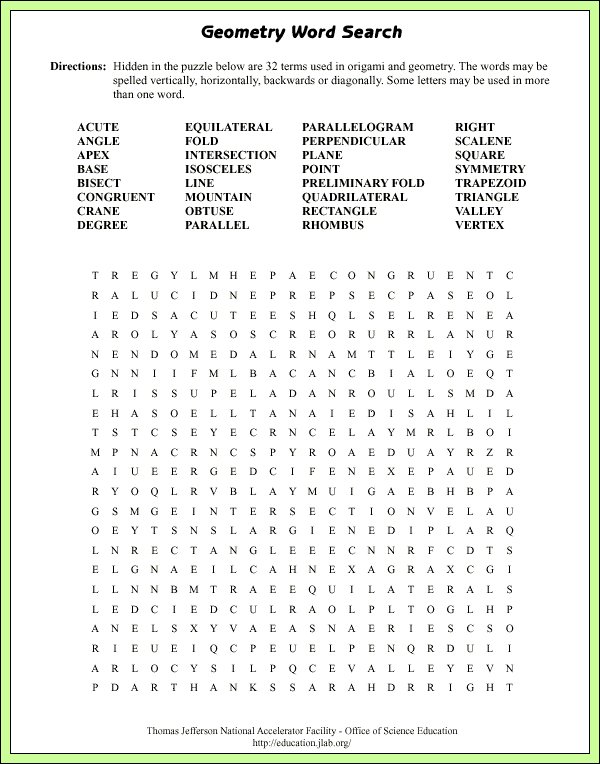 Geometry Word Search - Lab Page - Puzzle