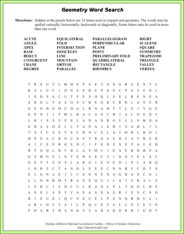 Geometry Word Search Lab Page Puzzle