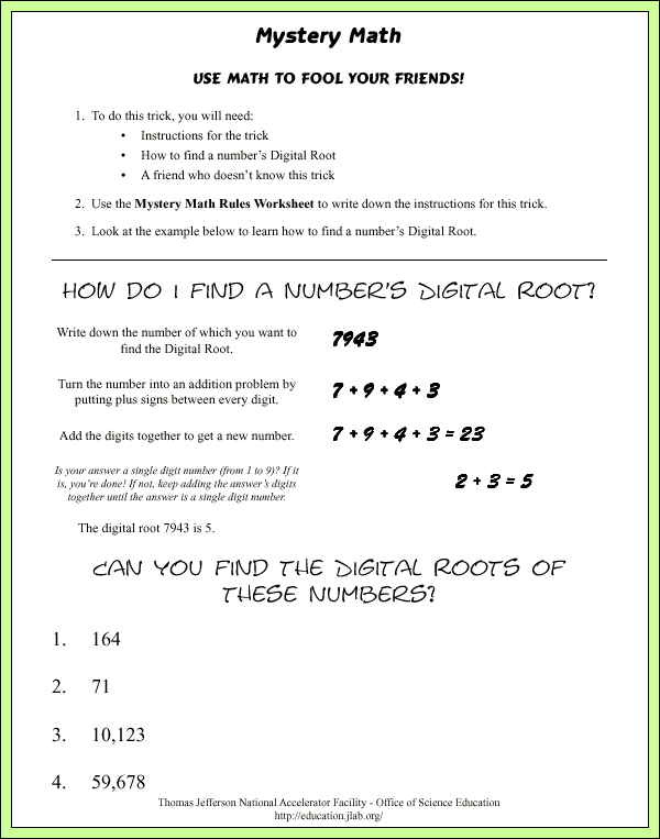 Mystery Math - Lab Pages - Directions
