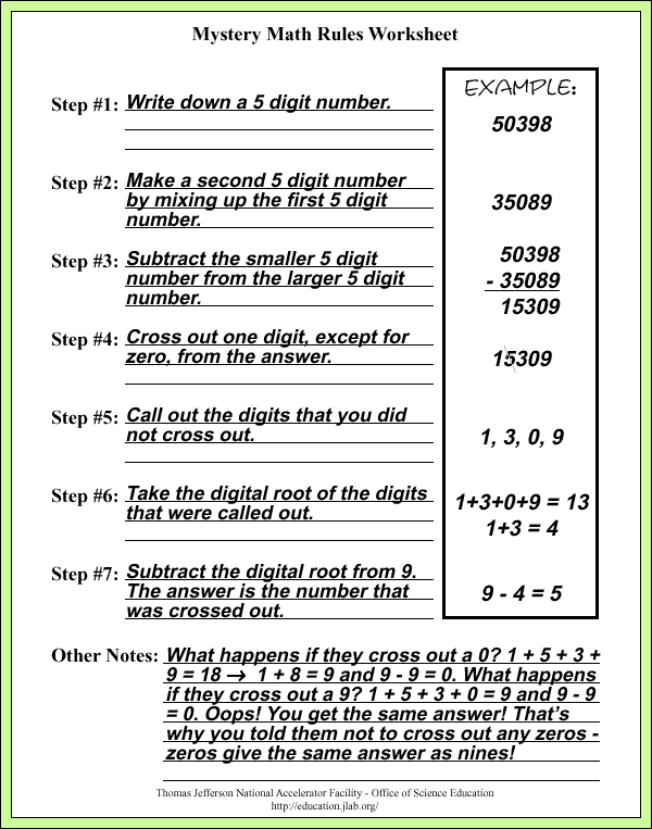 Mystery Math - Sample Answers/Answer Keys - Rules