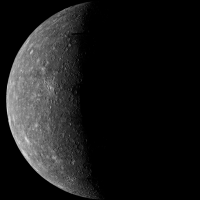 Mercury as seen by the Mariner 10 spacecraft on March 24, 1974.