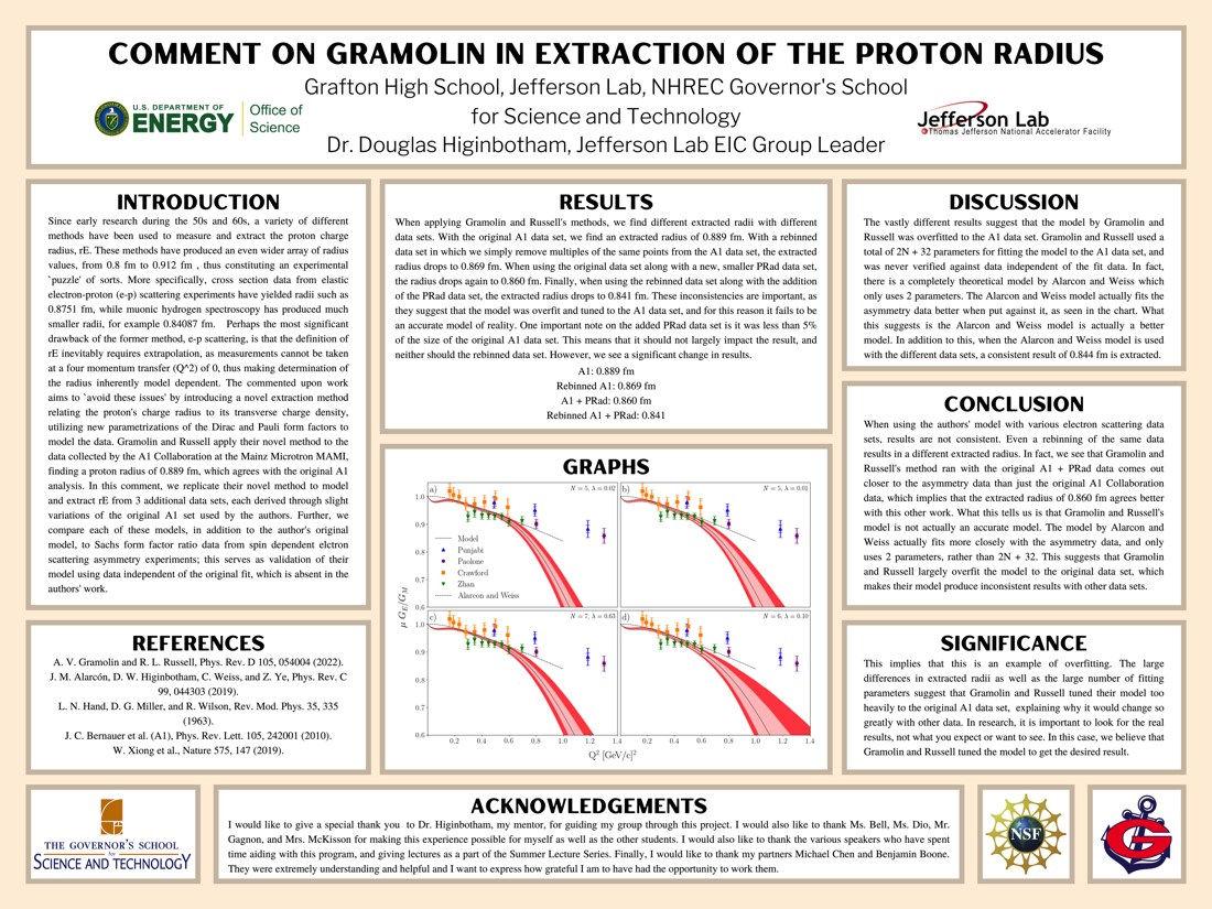 Comment on Gramolin in Extraction of the Proton Radius