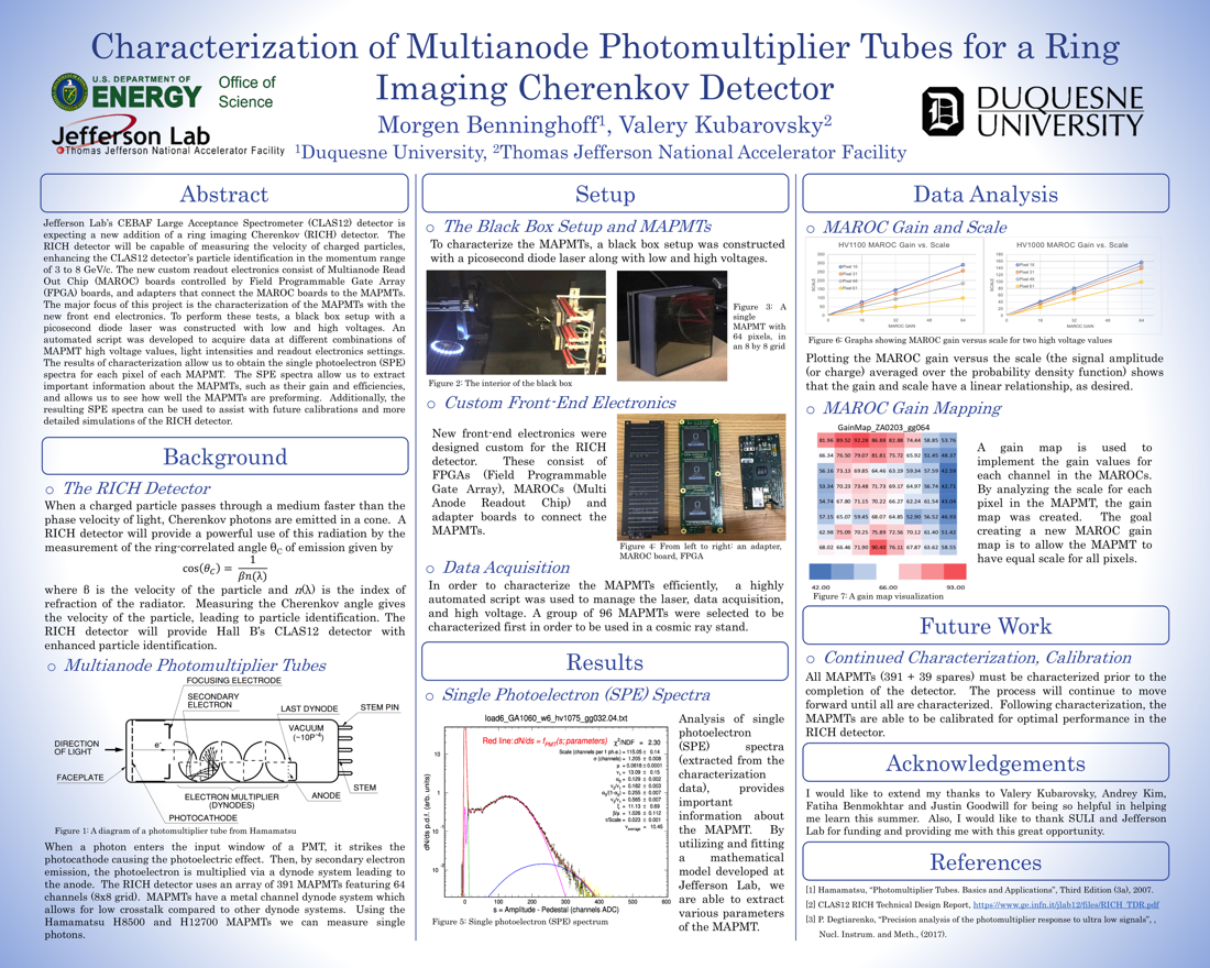 Characterization of Multianode Photomultiplier Tubes<br>for a Cherenkov Detector