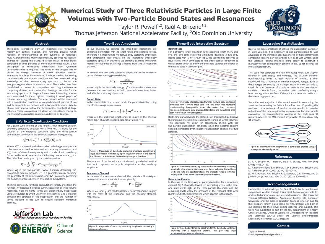 Numerical Study of Three Relativistic Particles in Large Finite Volumes with Two-Particle Bound States and Resonances